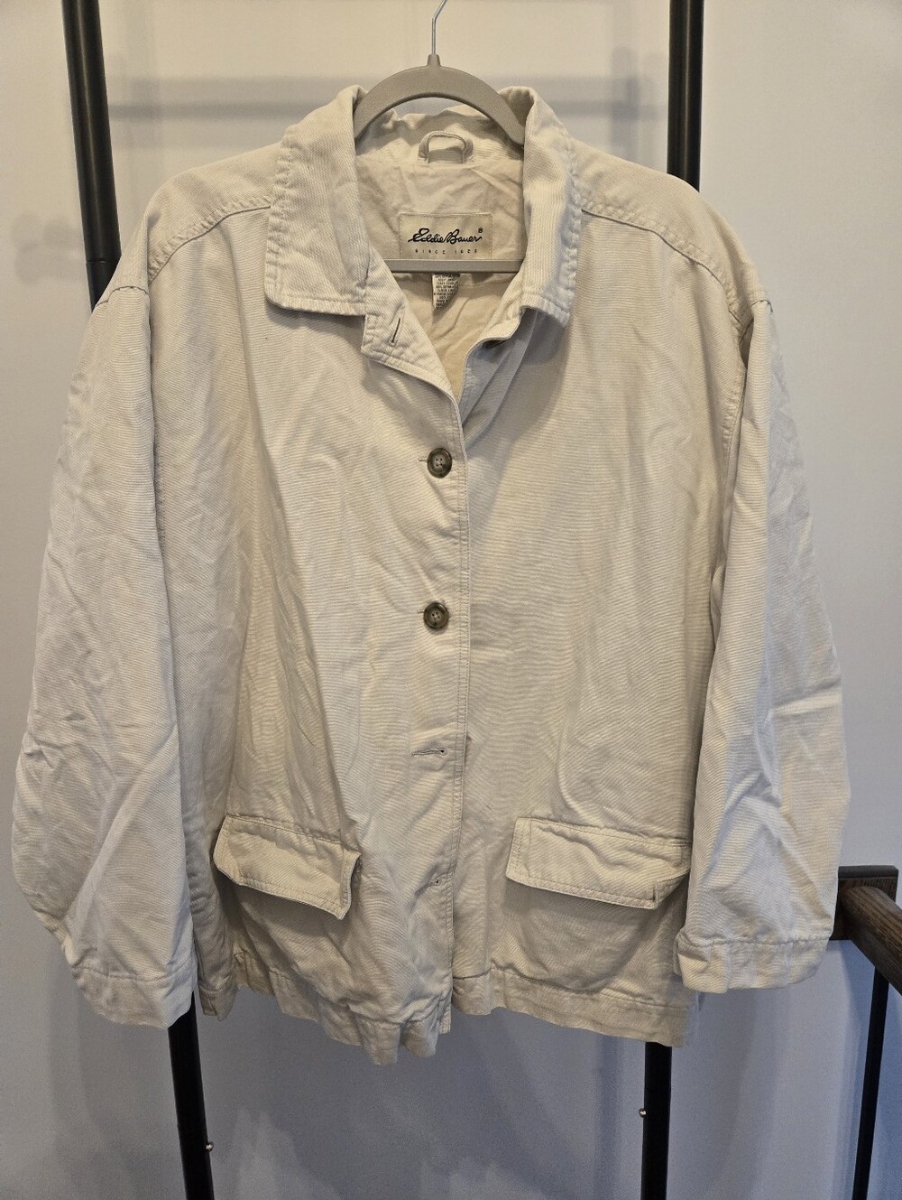 Eddie Bauer Women's XXL Ivory Utility Jacket Cotton Button Front Vintage Chore
